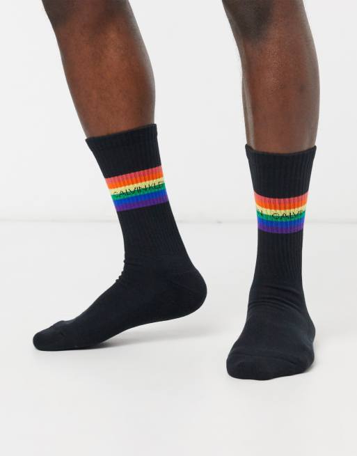 Calvin Klein Pride stripe quarter socks in black ASOS