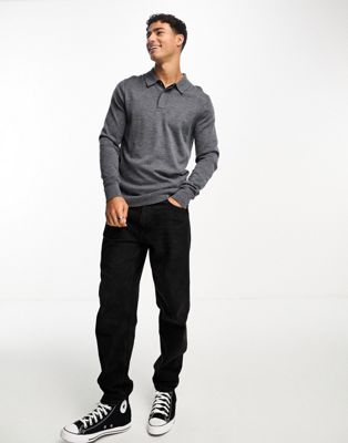 Calvin Klein merino polo jumper in grey - ASOS Price Checker