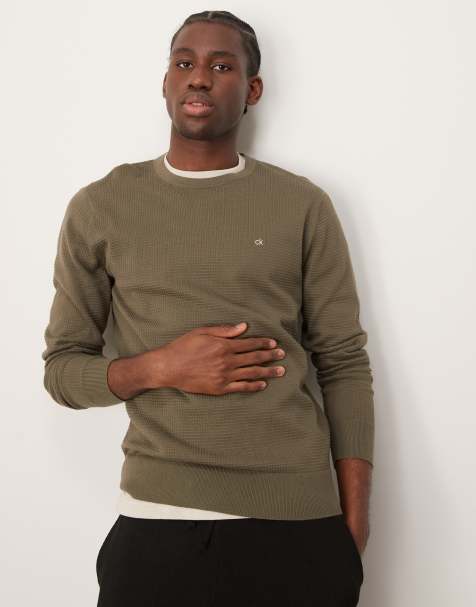 Calvin Klein - Pull en maille gaufrée - Vert olive - view 1