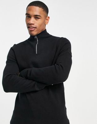 Calvin Klein punto milano knit half zip jumper in black