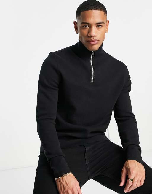 Calvin Klein punto milano knit half zip jumper in black