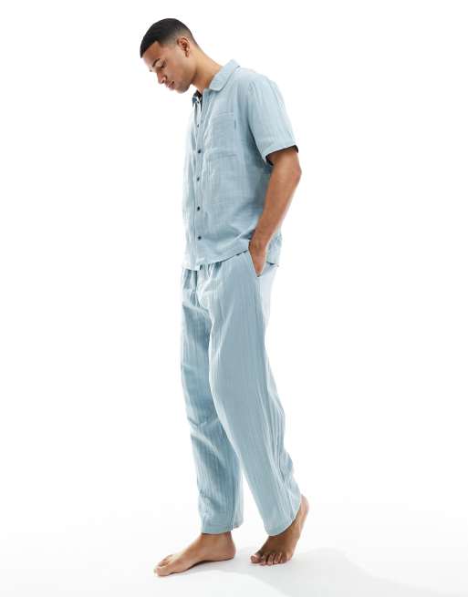 Calvin Klein - Pure getextureerde pyjamabroek in babyblauw