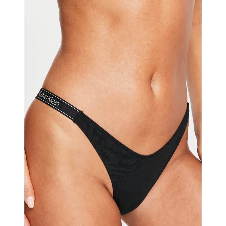 Calvin Klein Pure soft rib v front string thong in black | ASOS