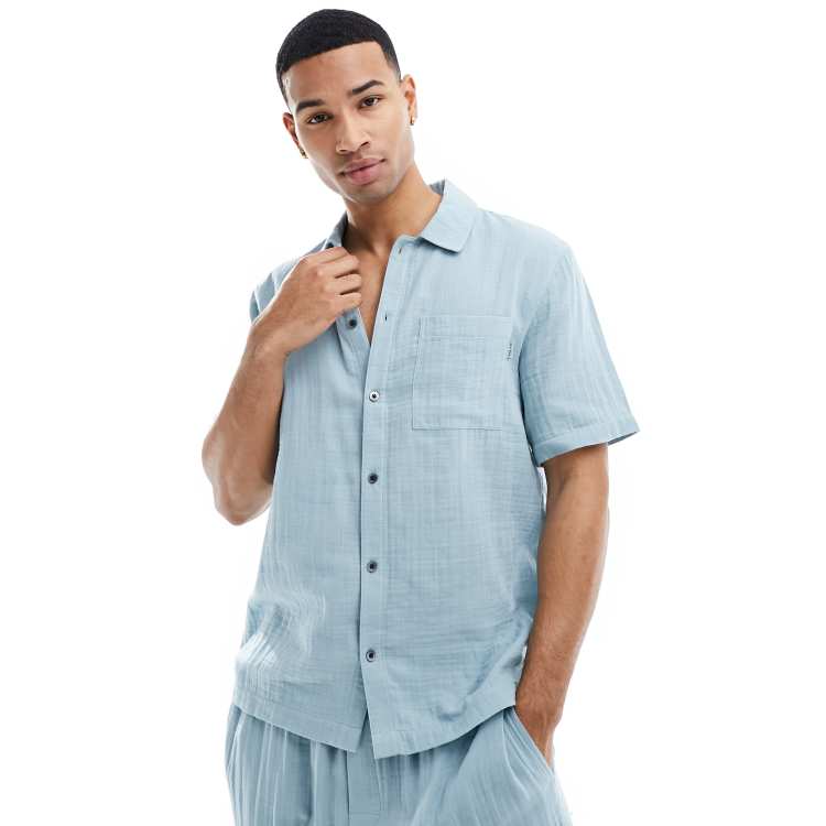 Calvin Klein pure textured sleep shirt in baby blue ASOS