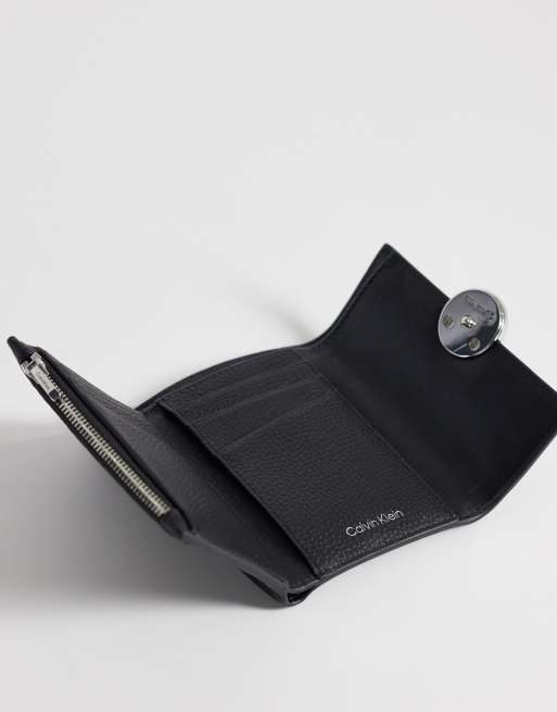 Calvin Klein purse cardholder with silver emblem hardware and grain texture in black, 2 of 4