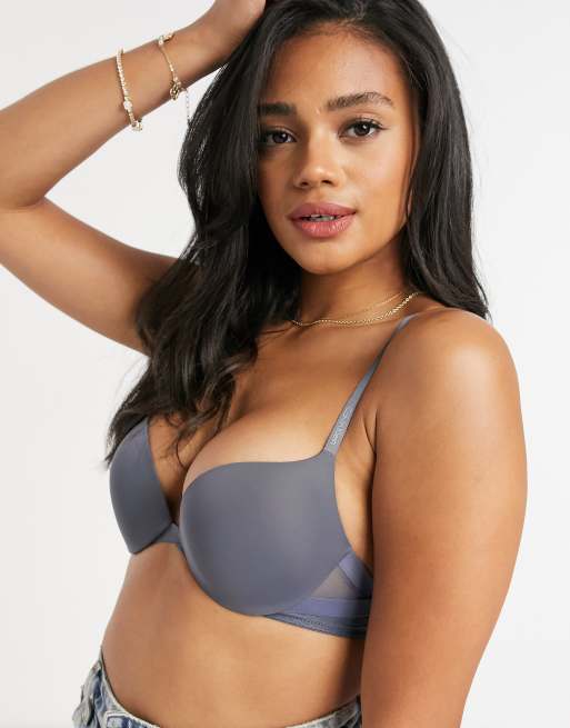 Calvin Klein push up plunge bra in chrome grey