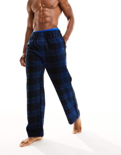 Calvin Klein – Pyjamahose aus Flanell in kariertem Blau