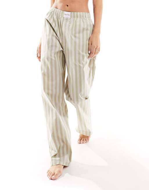 Calvin Klein – Pyjamahose in gestreiftem Hellgrün mit Logobund, 3 von 4