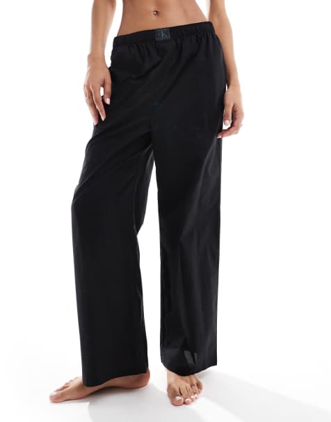 Calvin Klein – Pyjamahose in Schwarz mit weitem Bein und CK-Logo - view 1