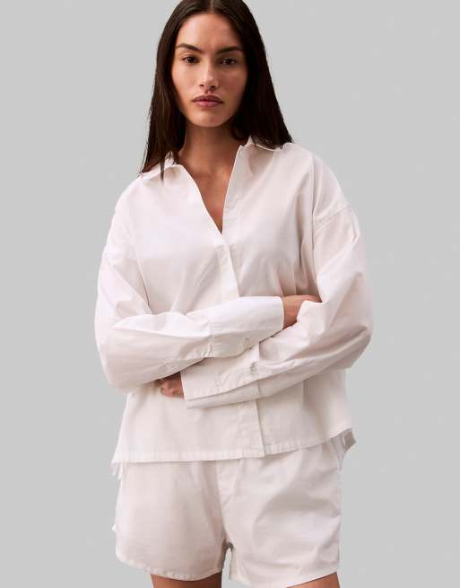 Calvin Klein – Pyjamaoberteil in Weiß aus Baumwollpopeline