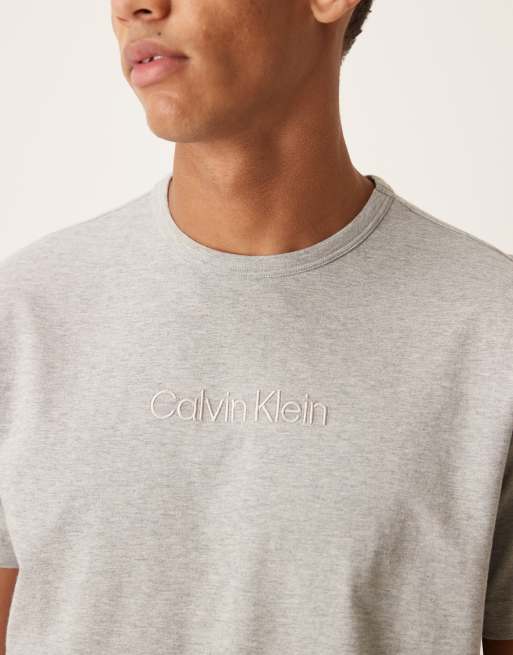 Calvin Klein - Pyjamaset van jersey met T-shirt en short in grijs, 2 van 4