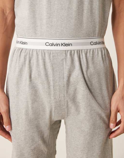 Calvin Klein - Pyjamaset van jersey met T-shirt en short in grijs, 3 van 4