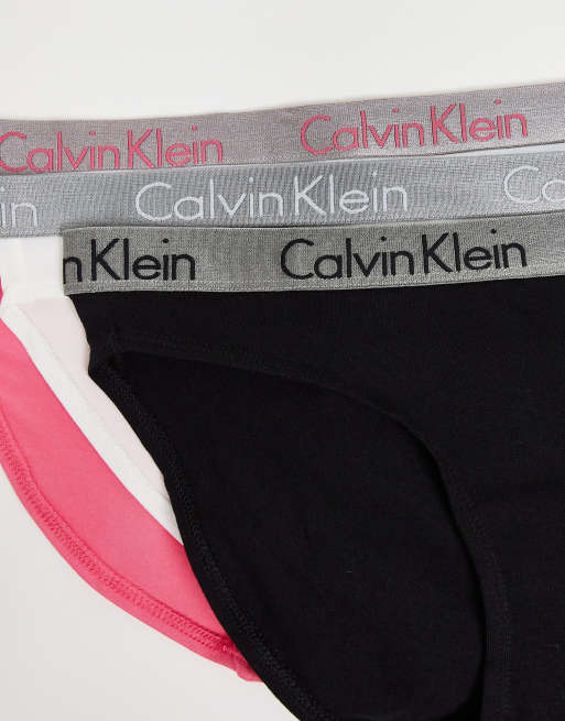 Calvin Klein Radiant Core 3 pack bikini shape briefs in black white and  pink