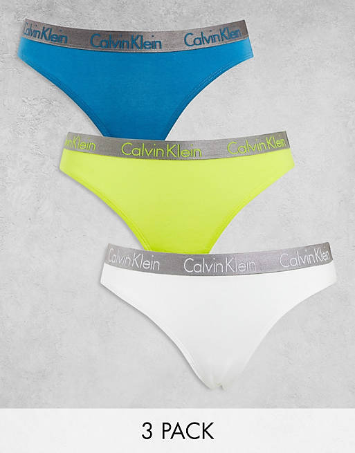 Calvin Klein Radiant Cotton bikini style brief 3 pack in teal, white and  citrus yellow | ASOS
