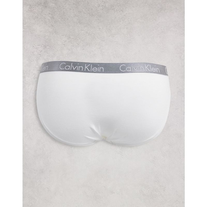  0GJnb Calvin Klein - Radiant Cotton - Confezione da 3 paia di slip nero, bianco e blu con fascia in vita metallizzata con logo