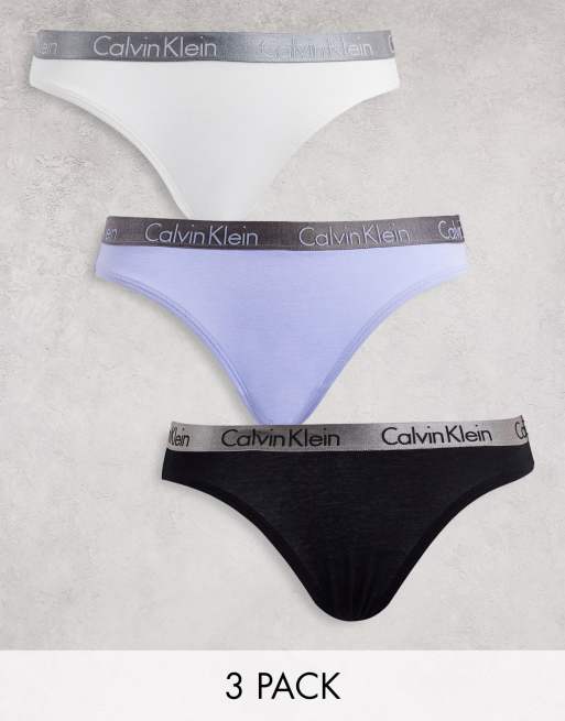 Calvin Klein Radiant Cotton metalic logo waistband brief 3 pack in black  white blue