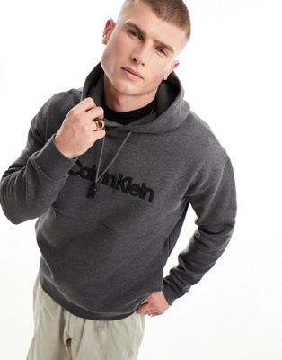 Calvin Klein raised embroidered logo hoodie in dark grey