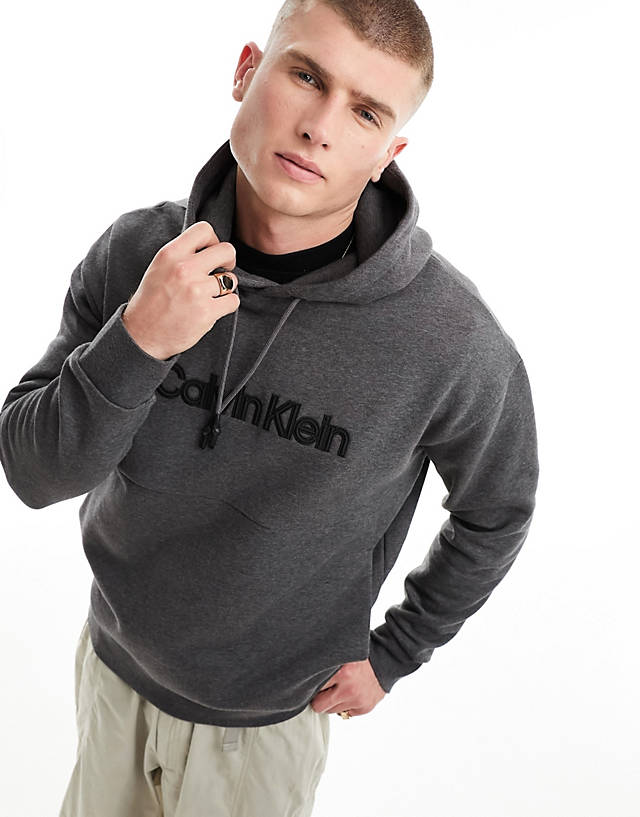 Calvin Klein - raised embroidered logo hoodie in dark grey