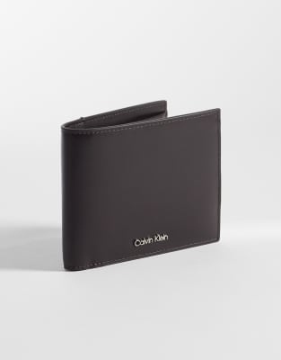 Calvin Klein raised logo billfold wallet in chocolate brown