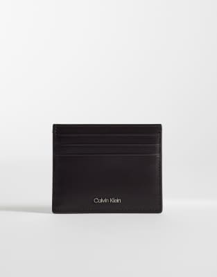 Calvin Klein raised logo card holder in chocolate brown