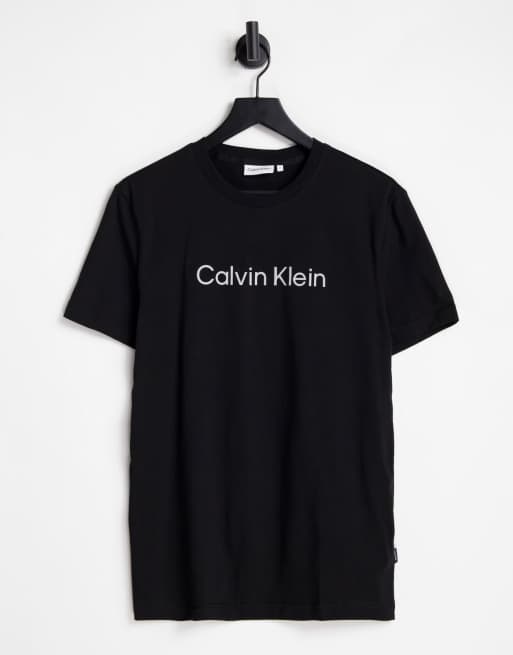 Calvin Klein raised striped logo t-shirt in black | ASOS