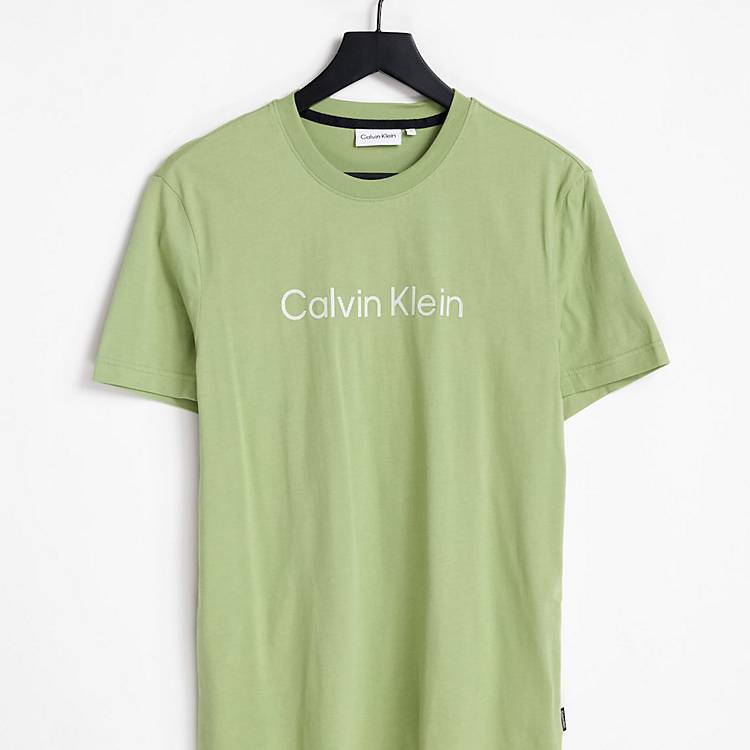 Calvin Klein raised striped logo t-shirt in green | ASOS