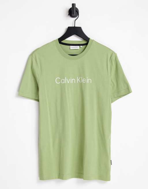 Calvin Klein raised striped logo t shirt in green