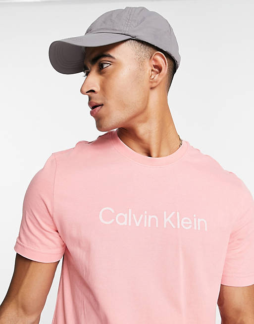 Duke hane Bering strædet Calvin Klein raised striped logo t-shirt in pink | ASOS