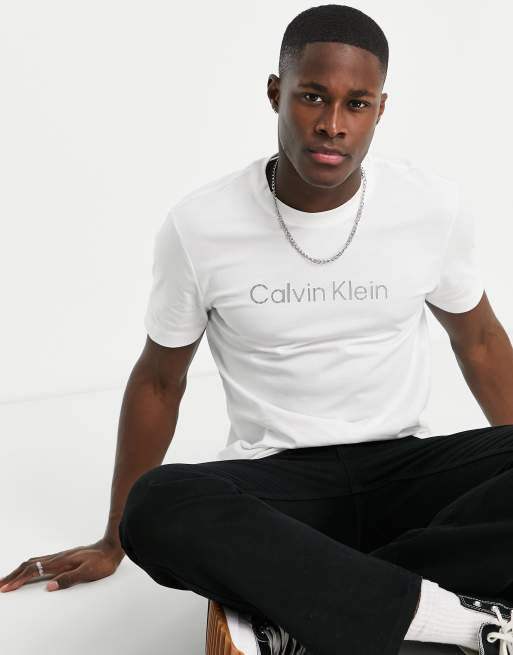 Men's Calvin Klein Raised Striped Logo T-Shirt In White