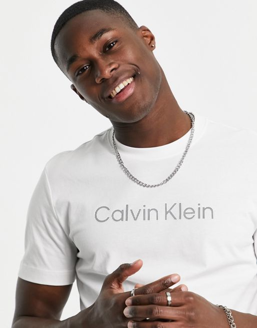 Men's Calvin Klein Raised Striped Logo T-Shirt In White