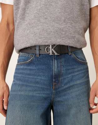 Calvin Klein real leather belt with silver buckle in black