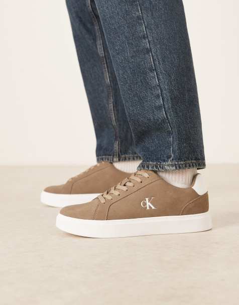 Calvin Klein real leather classic cupsole trainers in white - view 1