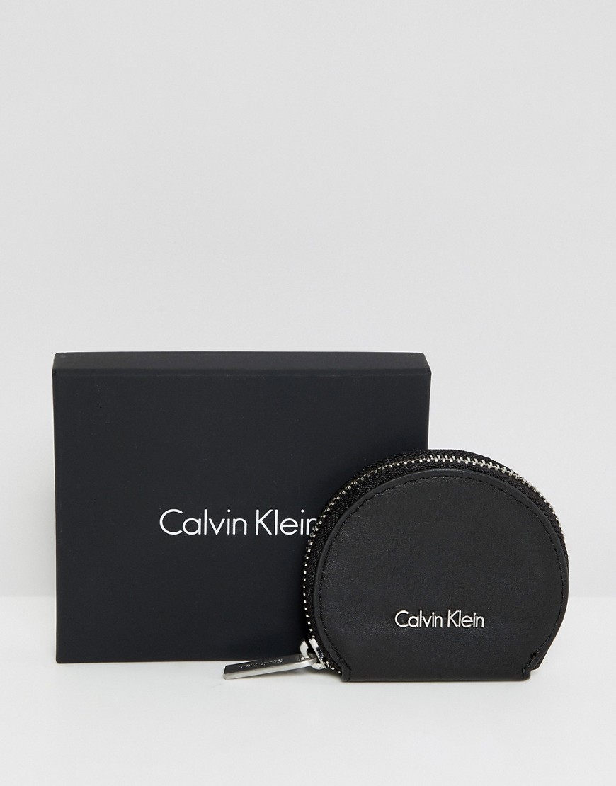 Calvin Klein real leather compact coin wallet-Black