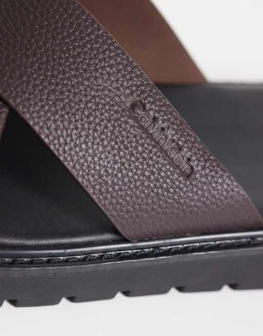 Calvin Klein real leather cross sandals in burgundy, 2 of 4
