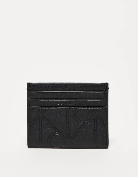 Calvin Klein real leather emblem cardholder in black - view 1
