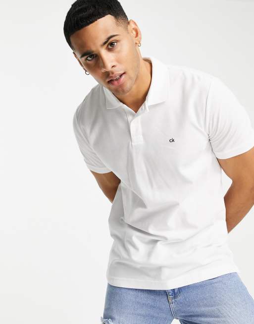 Calvin Klein refined pique slim fit polo in white