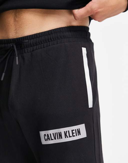 Calvin Klein reflective box logo cuffed sweatpants in ck black, 3 of 4