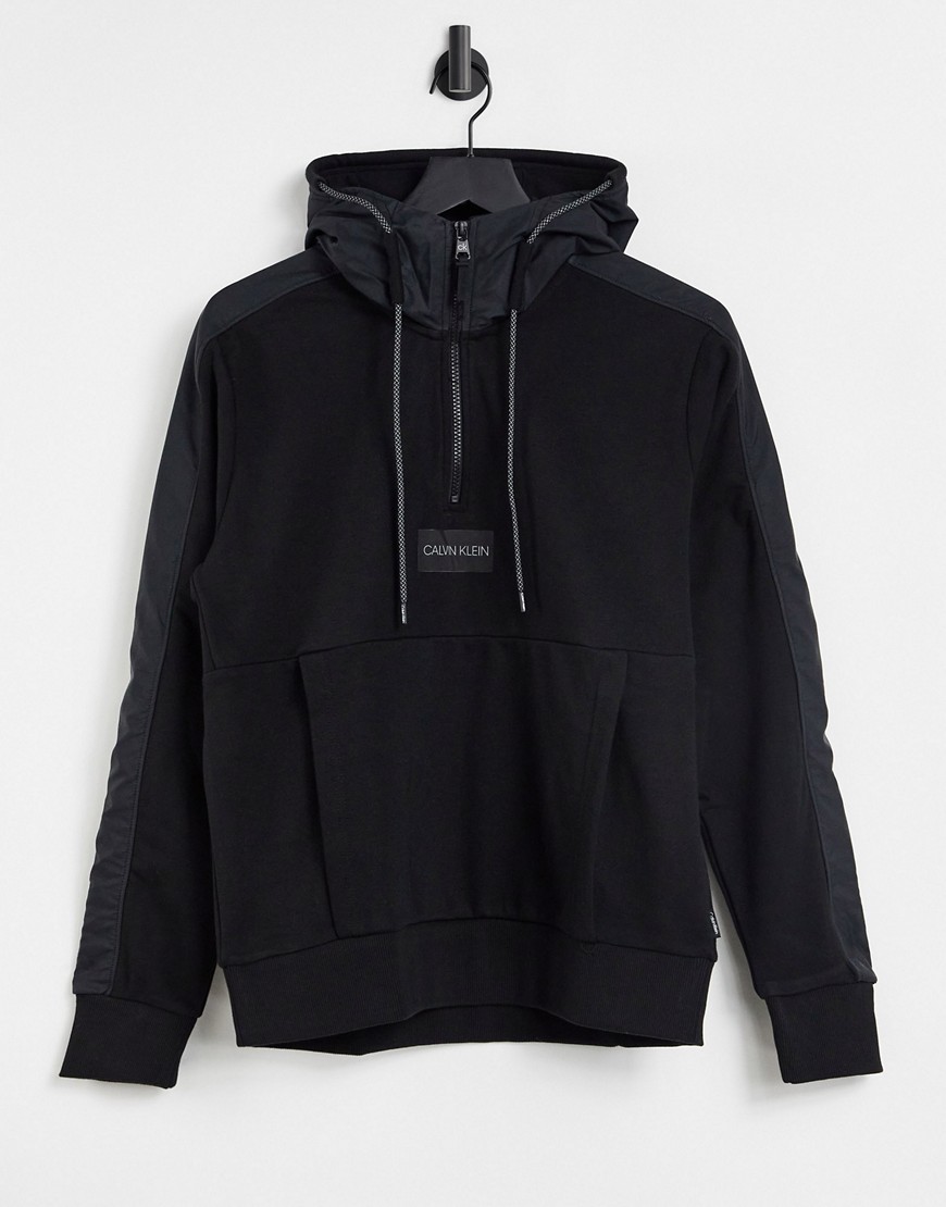 Calvin Klein reflective print nylon mix half zip hoodie in black