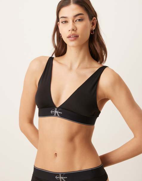 Calvin Klein - Reggiseno a triangolo leggermente foderato nero con logo grafico - view 1