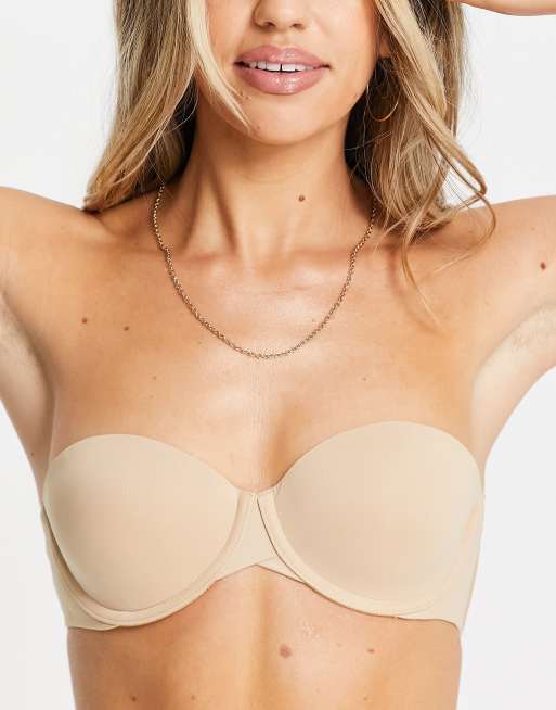 Calvin Klein - Reggiseno senza spalline senza cuciture con chiusura laterale, colore beige