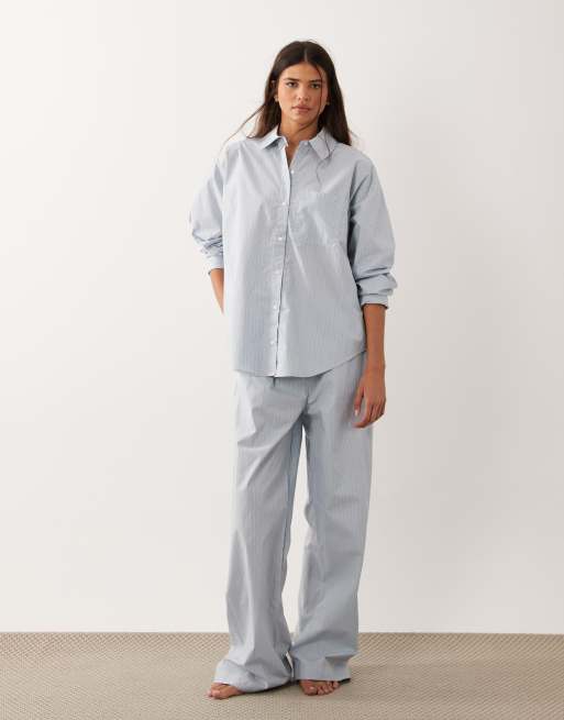 Calvin Klein relaxed poplin long sleeve shirt co-ord in blue stripe, 2 of 4