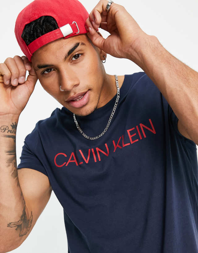 Calvin Klein relaxed swim T-shirt in navy