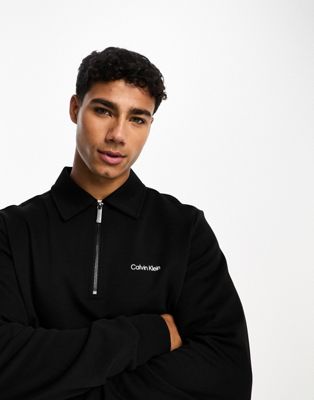 Calvin Klein micro logo repreve half zip sweatshirt in black - ASOS Price Checker