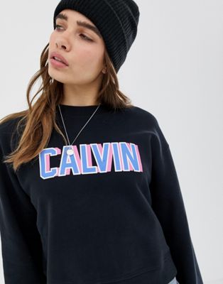 calvin klein retro logo cropped sweatshirt