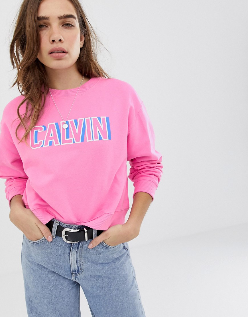 Calvin Klein retro logo cropped sweatshirt-Pink