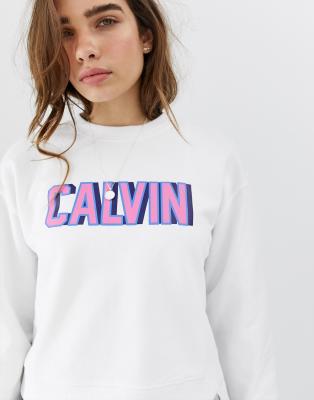 calvin klein retro logo cropped sweatshirt