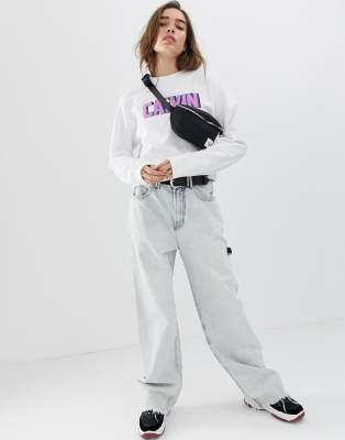 calvin klein retro logo cropped sweatshirt