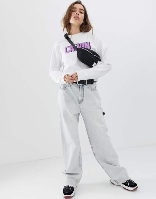 Calvin klein retro shop logo cropped sweatshirt