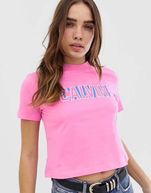 Calvin Klein retro logo cropped t-shirt | ASOS