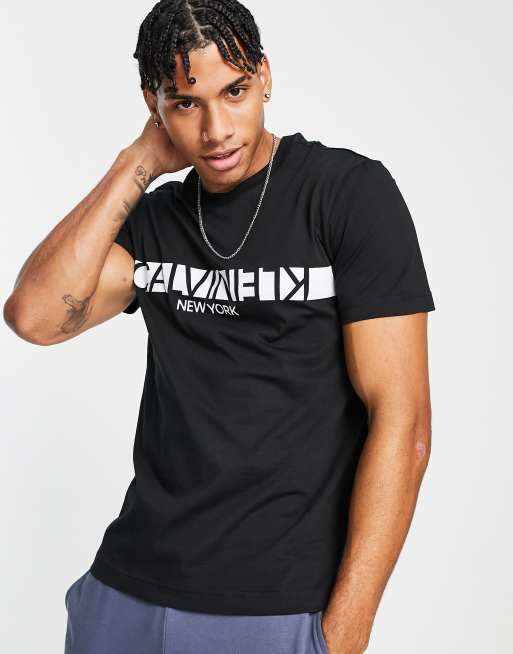 Calvin Klein reversed chest stripe logo T-shirt in black